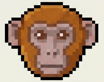 a rhesus macaque head sits in the warning icon frame